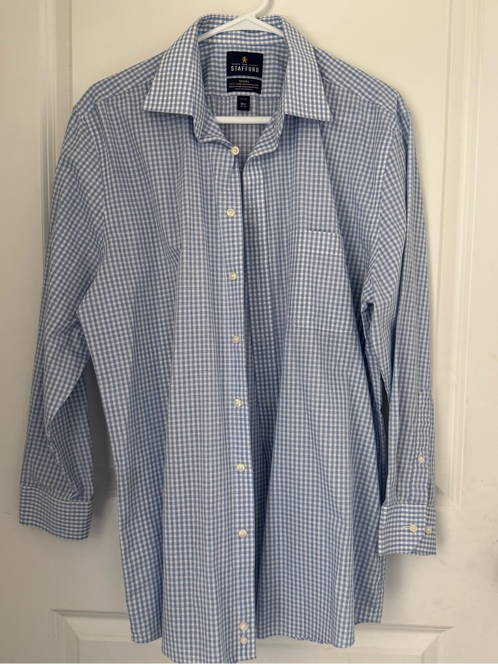 Stafford Light Blue Gingham Men's Dress Shirt